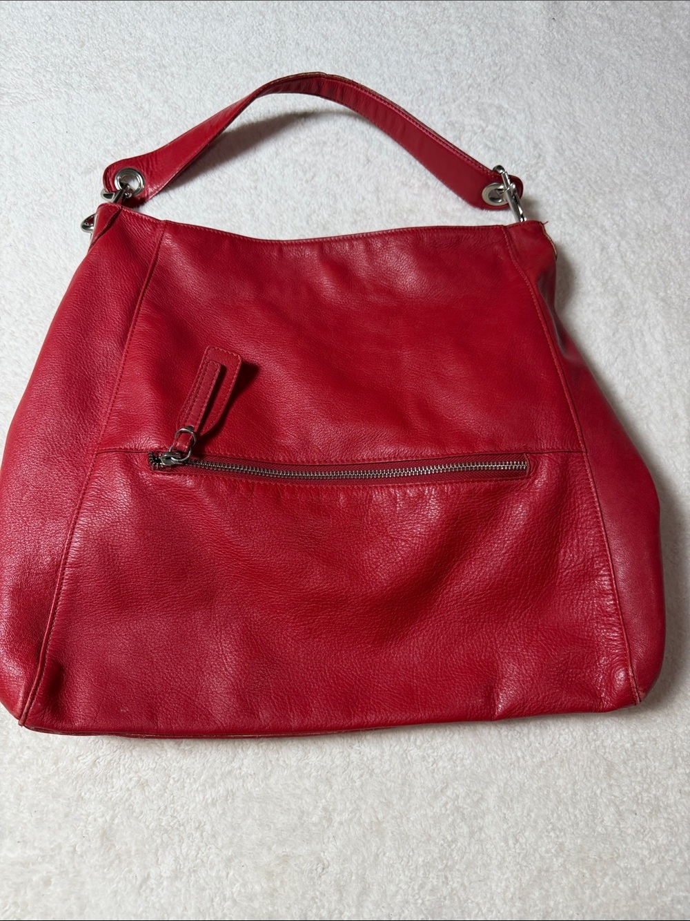 Garnet Hill Red Leather Shoulder Bag with Front Zip